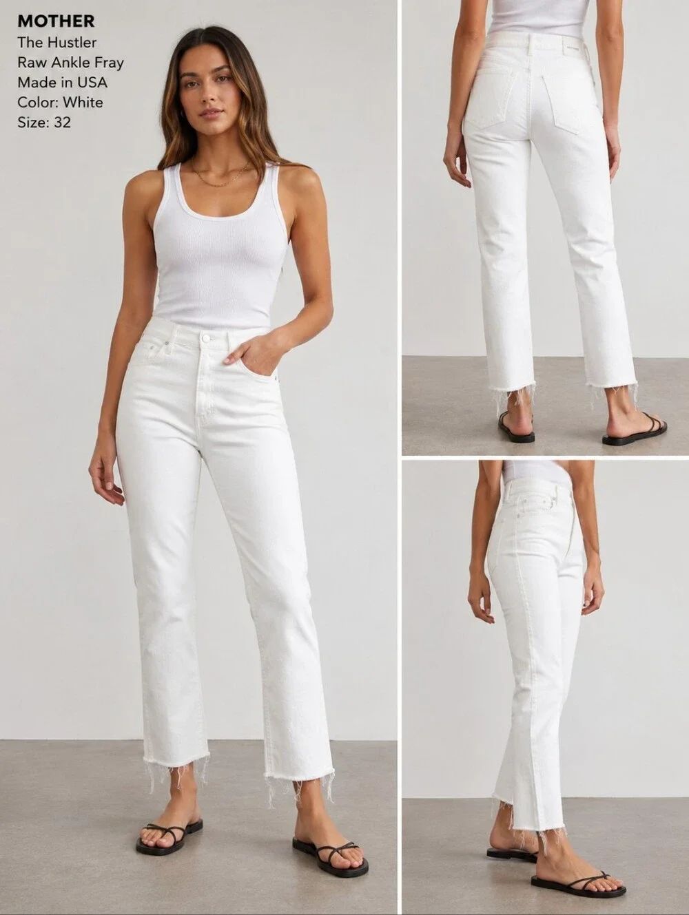 Mother The Hustler Ankle Fraw White Jeans Size 32 - Picture 1 of 7